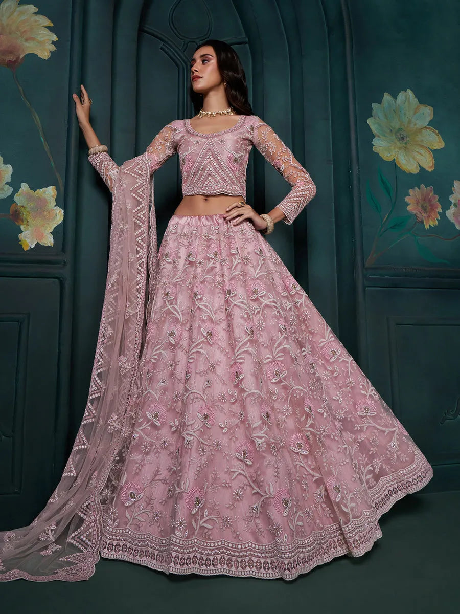 Exquisite Dusty Pink Embroidered Bridal Lehenga Choli Shop Offer