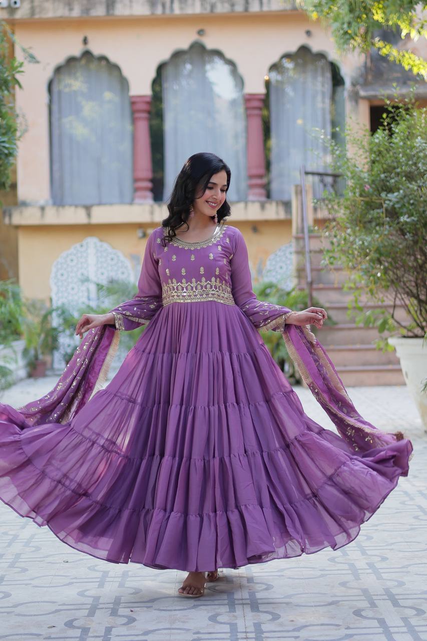 Designer Embroidered and Frilled Traditional Gown Cheap Sale Shop