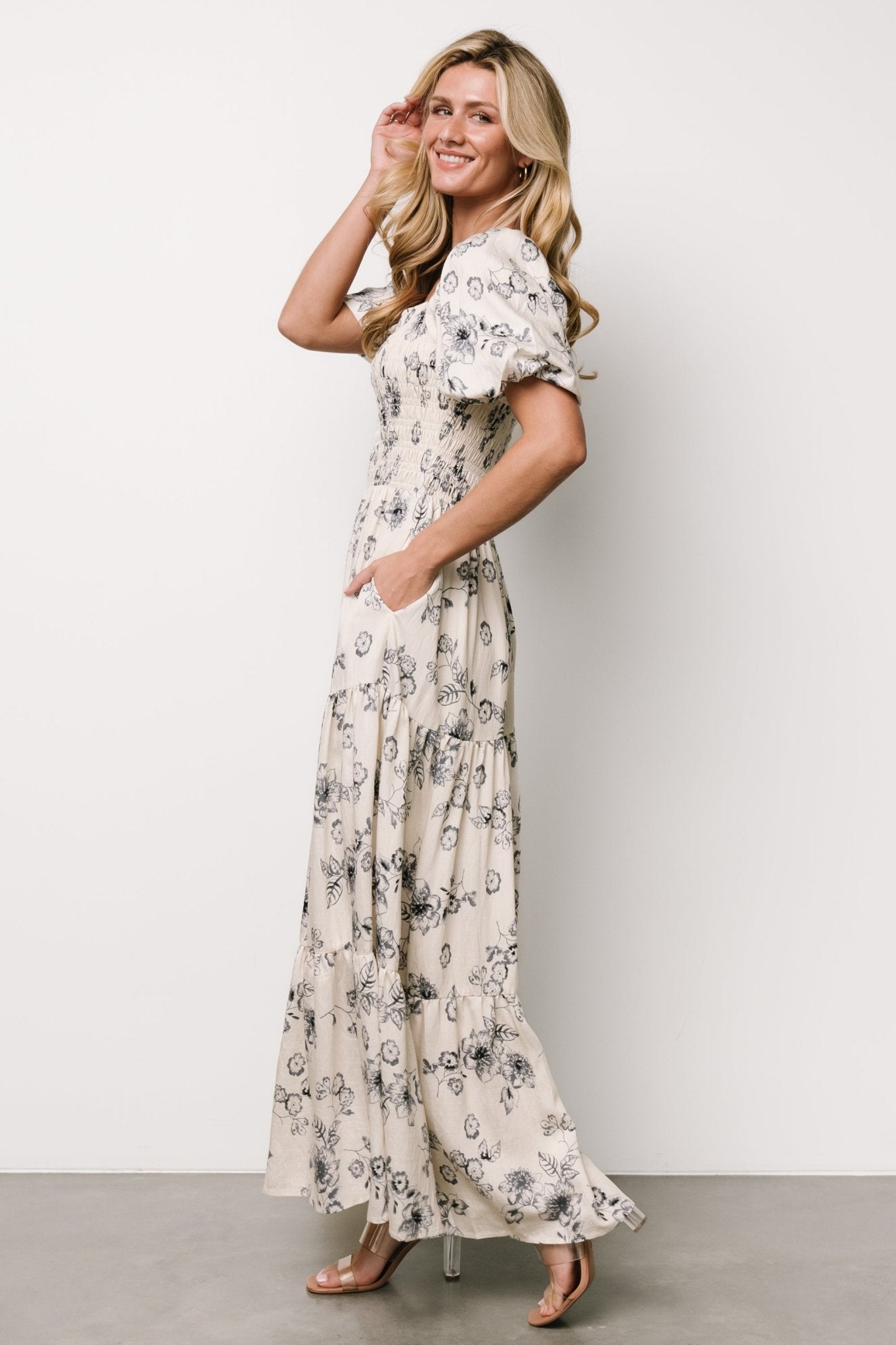 Susanna Smocked Maxi Dress | Ivory + Blue Floral Get To Buy Cheap Online