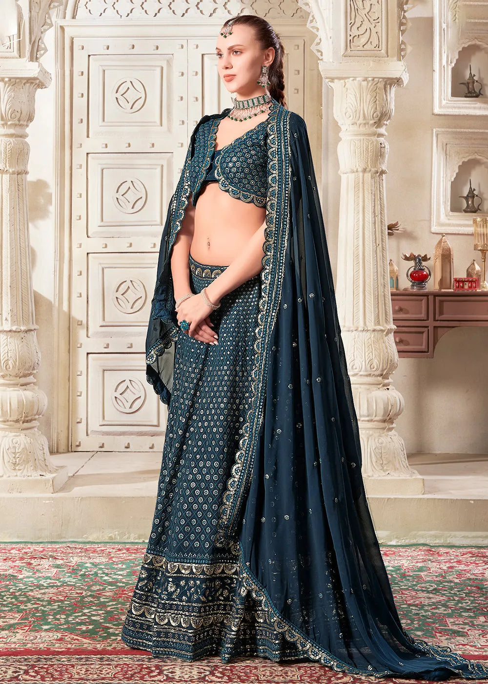 Exquisite and Luxurious Navy Blue Wedding Style Lehenga Choli Deals Cheap Online