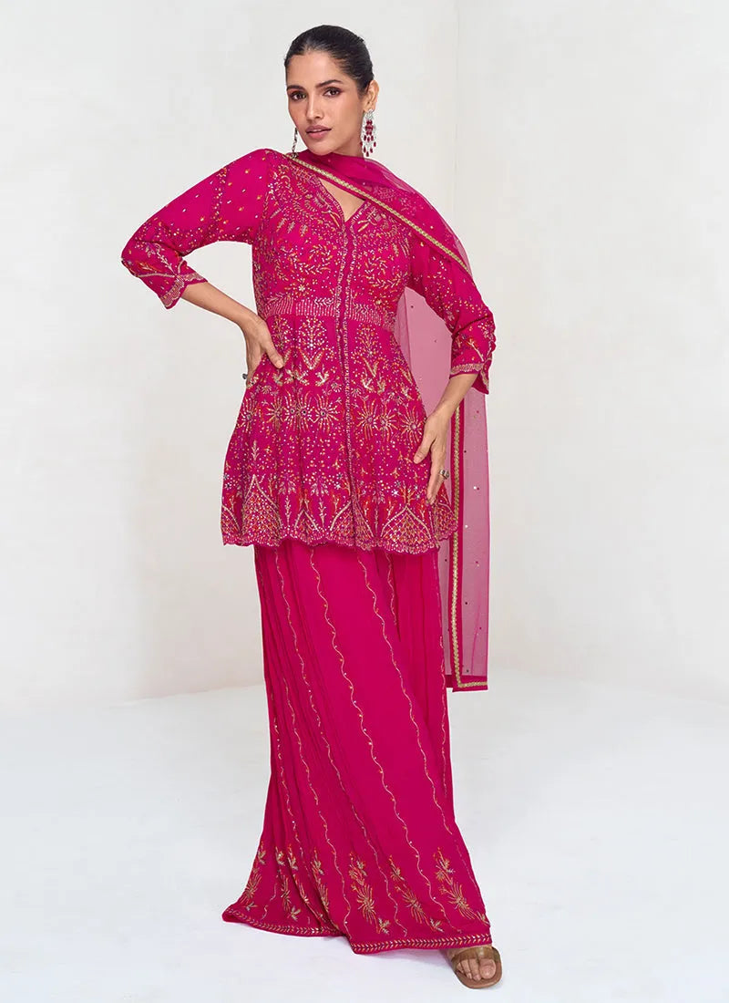 Passionate Rani Pink Embroidered Designer Sharara  Suit Cheap Sale With Paypal