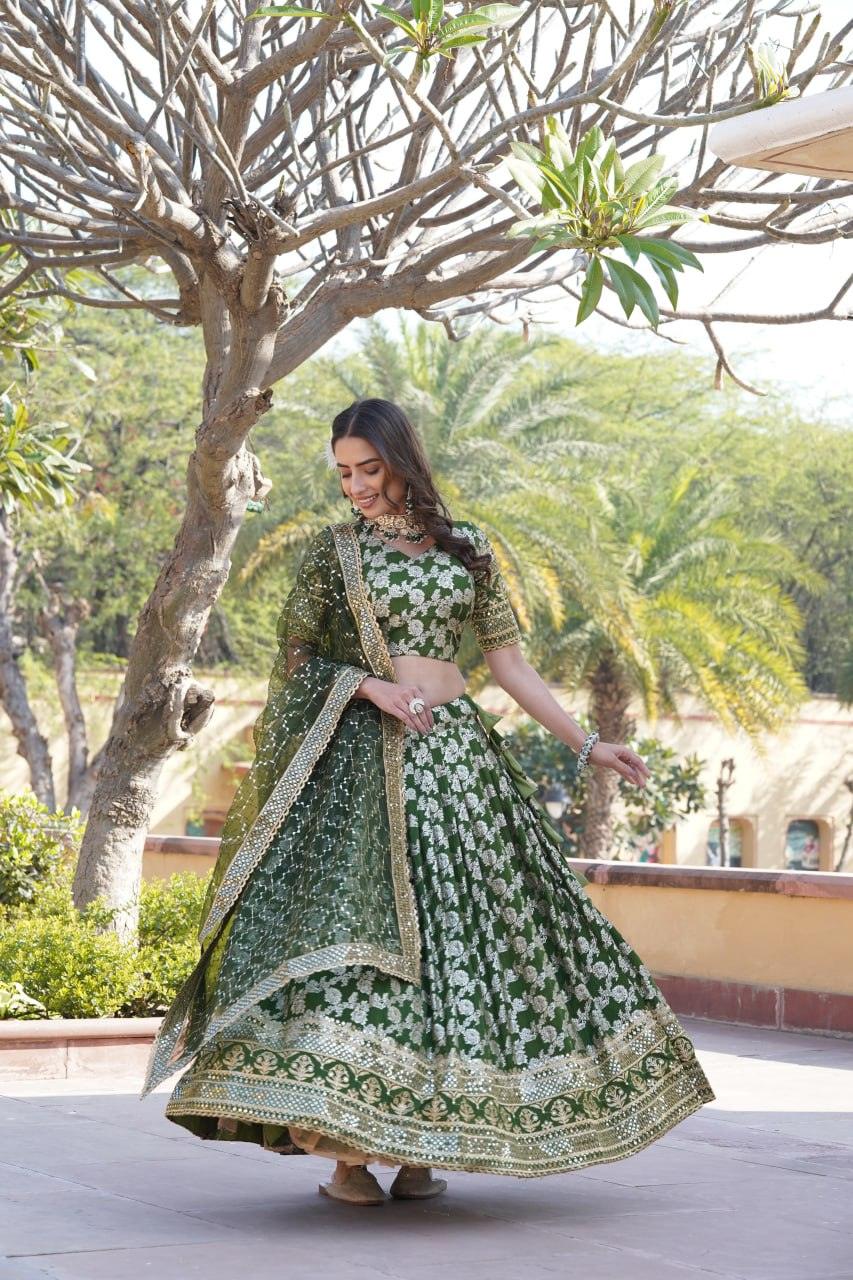 Amazing Viscous Jacquard Heavy Sequins Embroidered Lehenga Choli Set Online Online Free Shipping