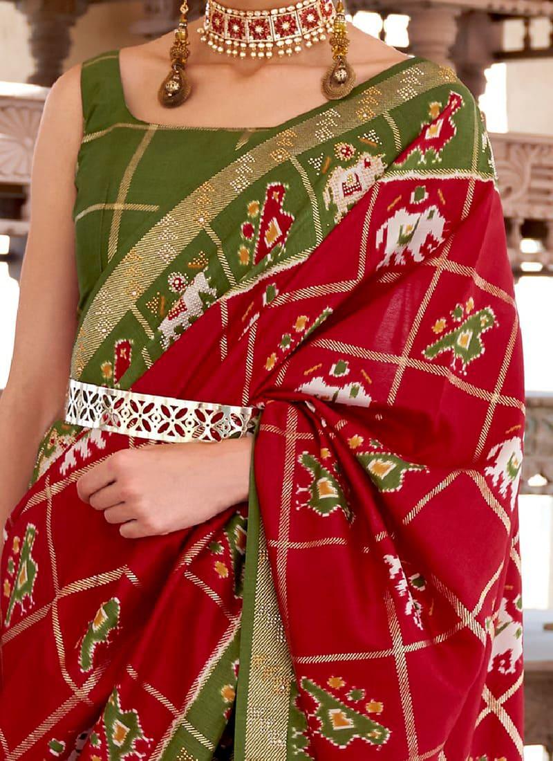 Sleeveless Blouse With Red Patola Saree Discount Release Dates