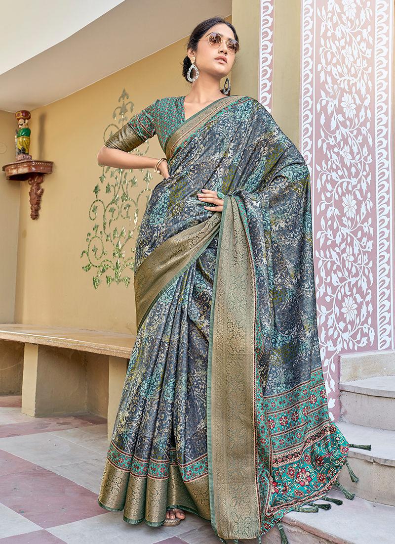 Silk With Digital Print Fossil Grey Floral Saree Brand New Unisex Sale Online