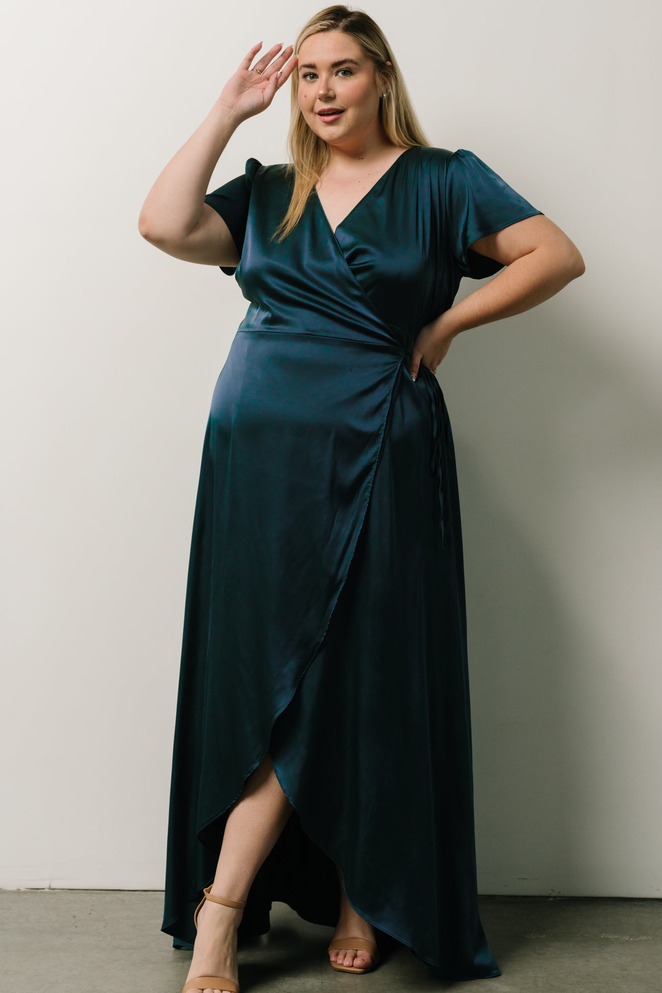 Krystal Satin Wrap Gown | Deep Blue Cheap Sale Cheapest