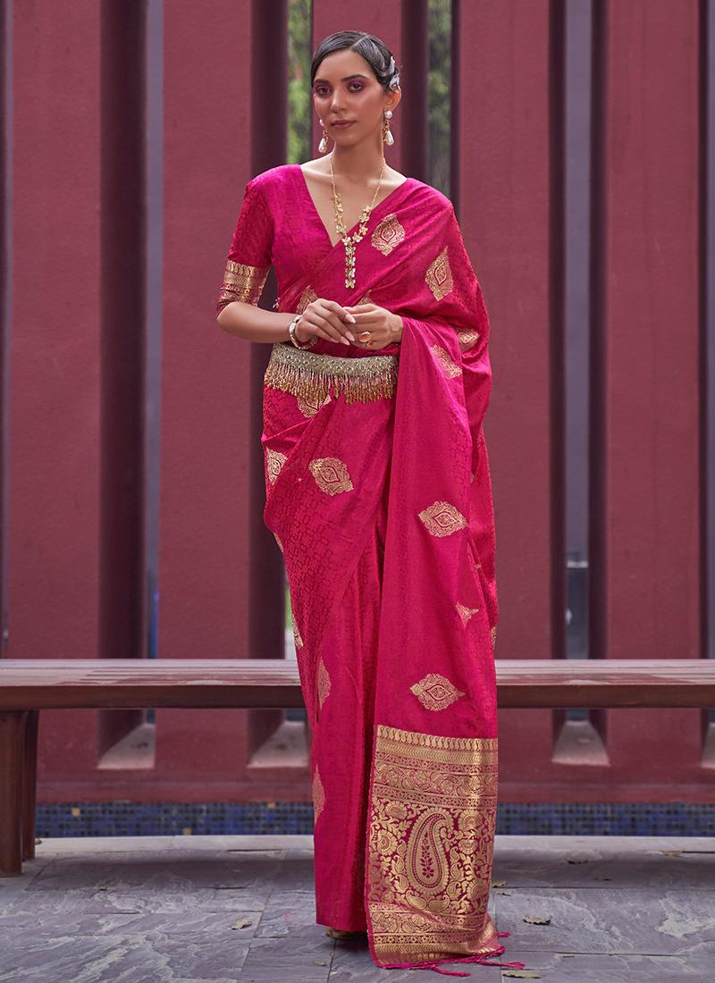 Silk Weaving Red Satin Classic Saree Perfect Cheap Pice