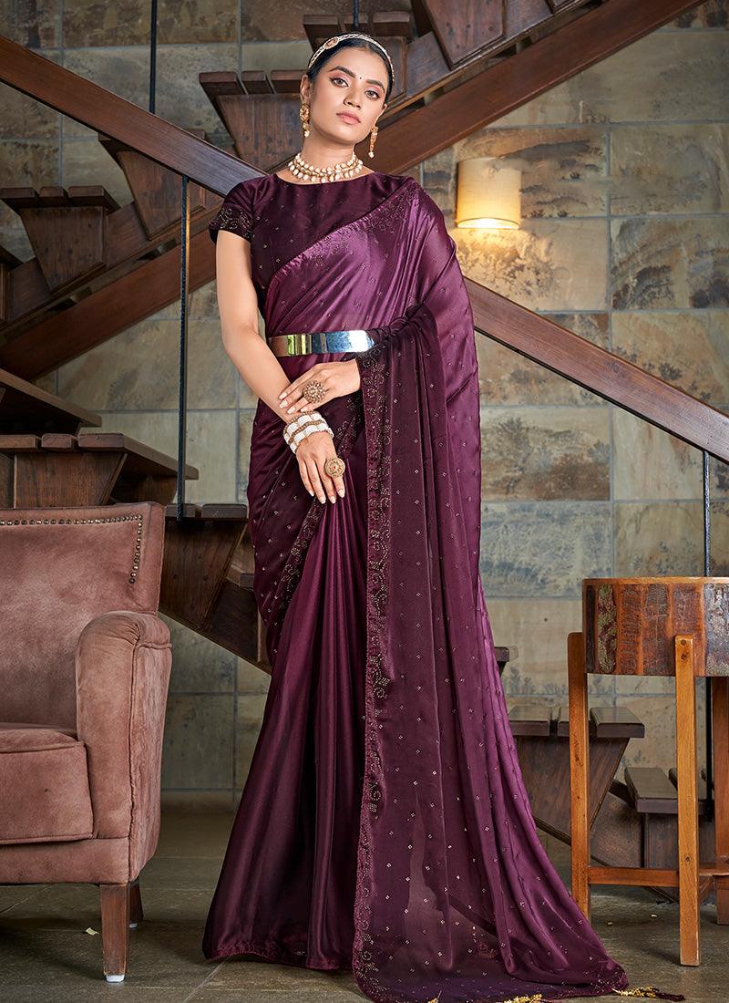 Swarovski Work Purple Traditional Saree Buy Online Cheap