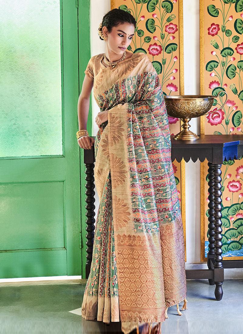 Silk With Digital Print Dusty Yellow Casual Saree Buy Cheap Outlet Locations