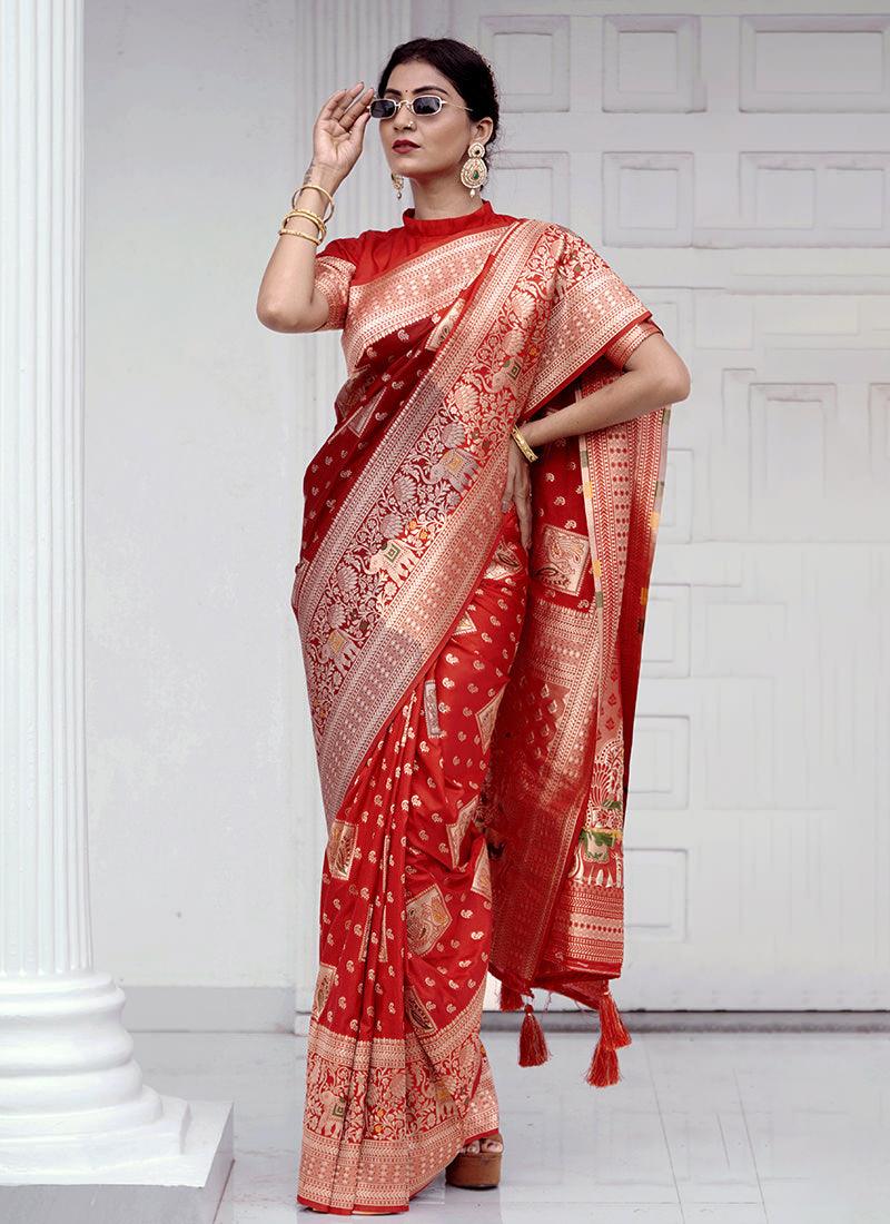 Red Color Classic Silk Saree Outlet Pay With Paypal