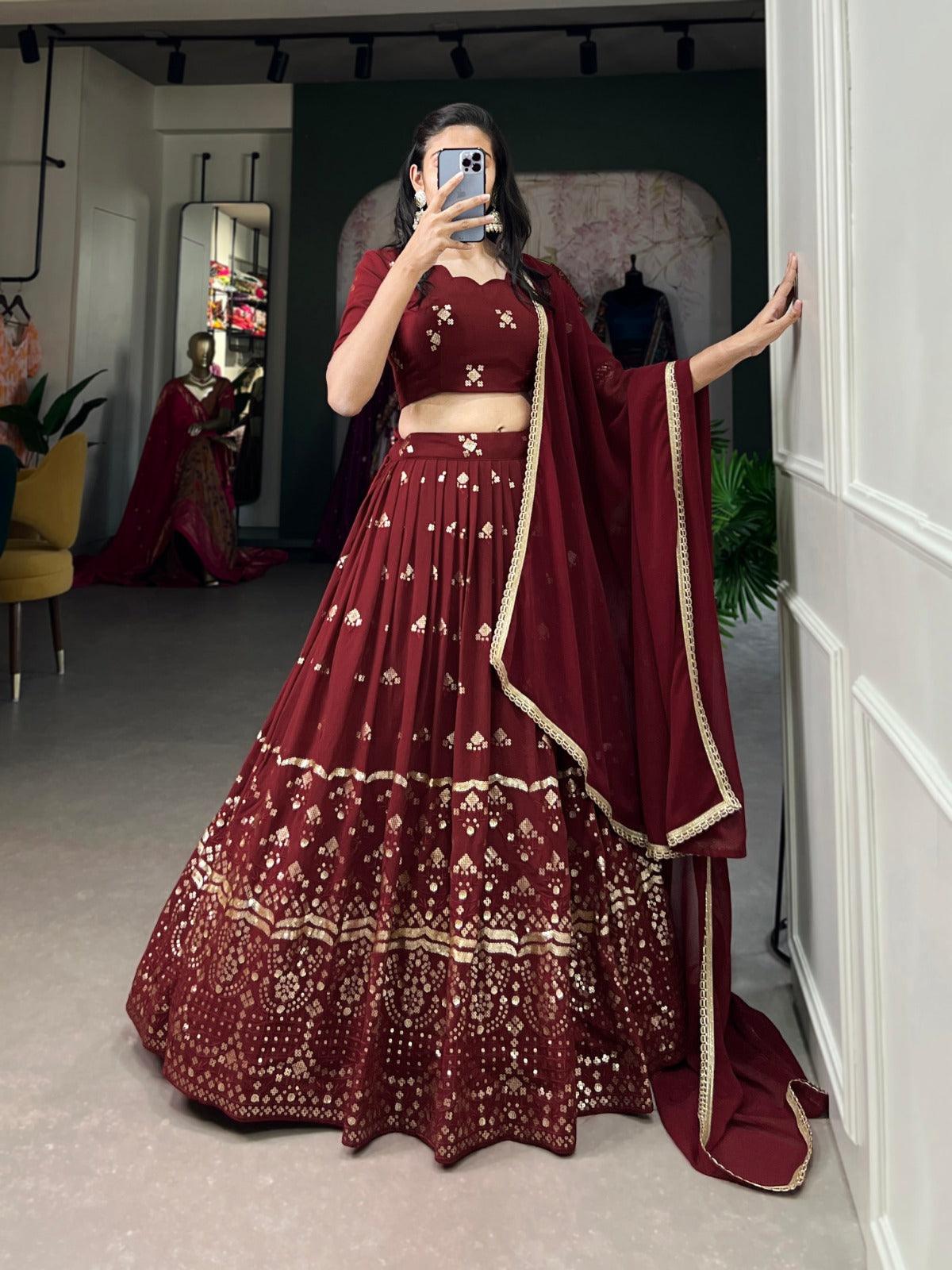 Maroon Colored Georgette Sequins Embroidered Lehenga Choli Cheap Sale Buy