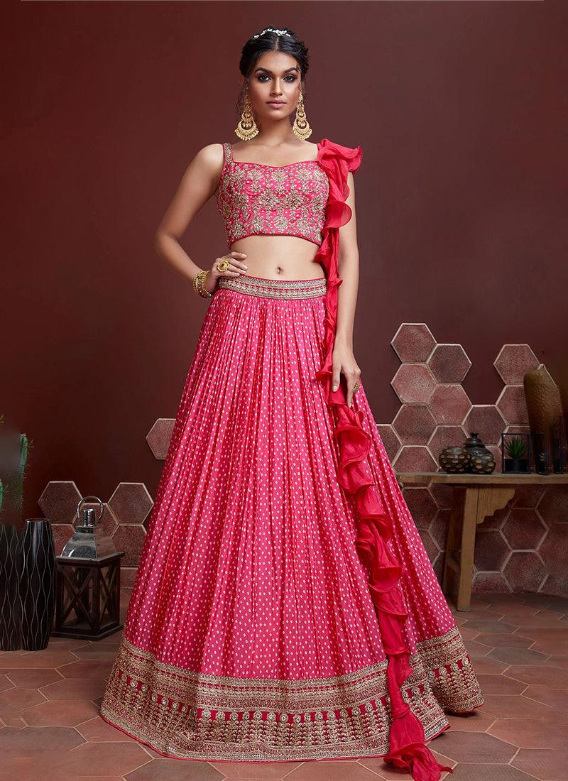 Pink Color Sleeveless Blouse Bandhani Style Lehenga With Heavy Embroidery Work Cheap Manchester Great Sale