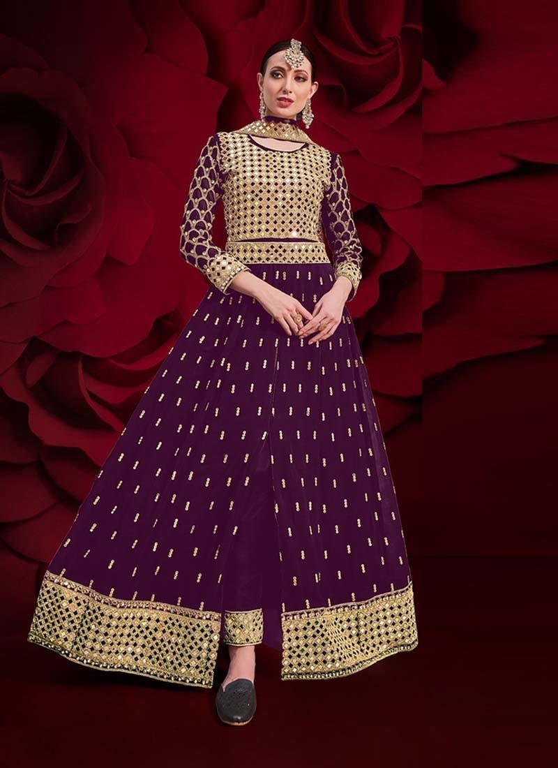 Mirror And Zari Work Purple Color Festive Wear Pakistani Salwar suit For Sale Cheap Online