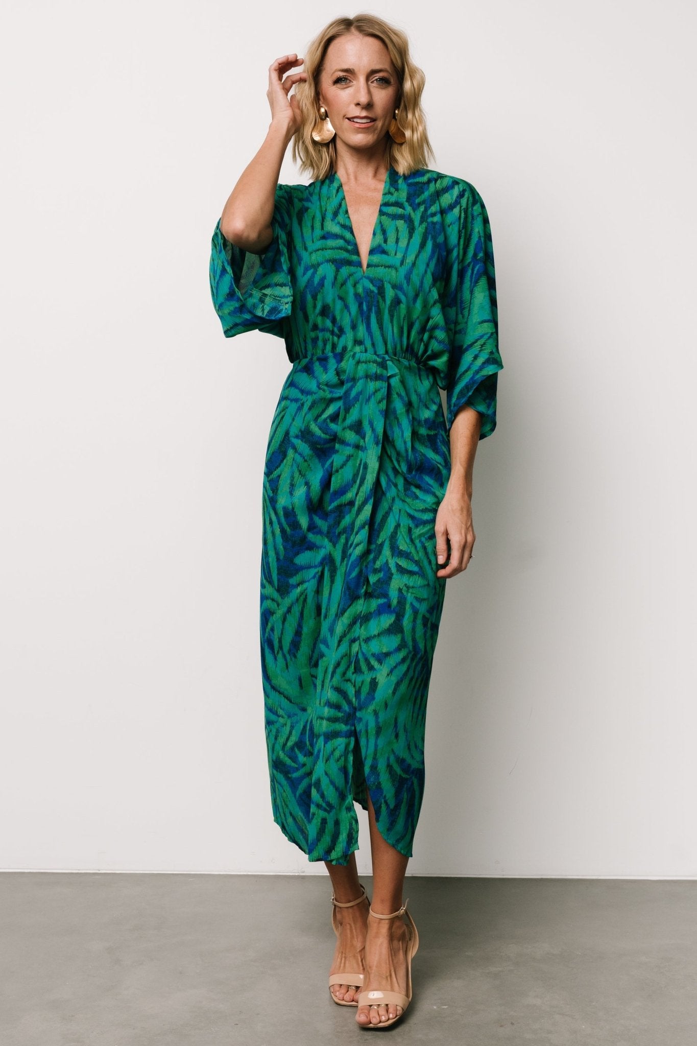 Janessa Midi Dress | Green + Blue Print Buy Cheap Get Authentic