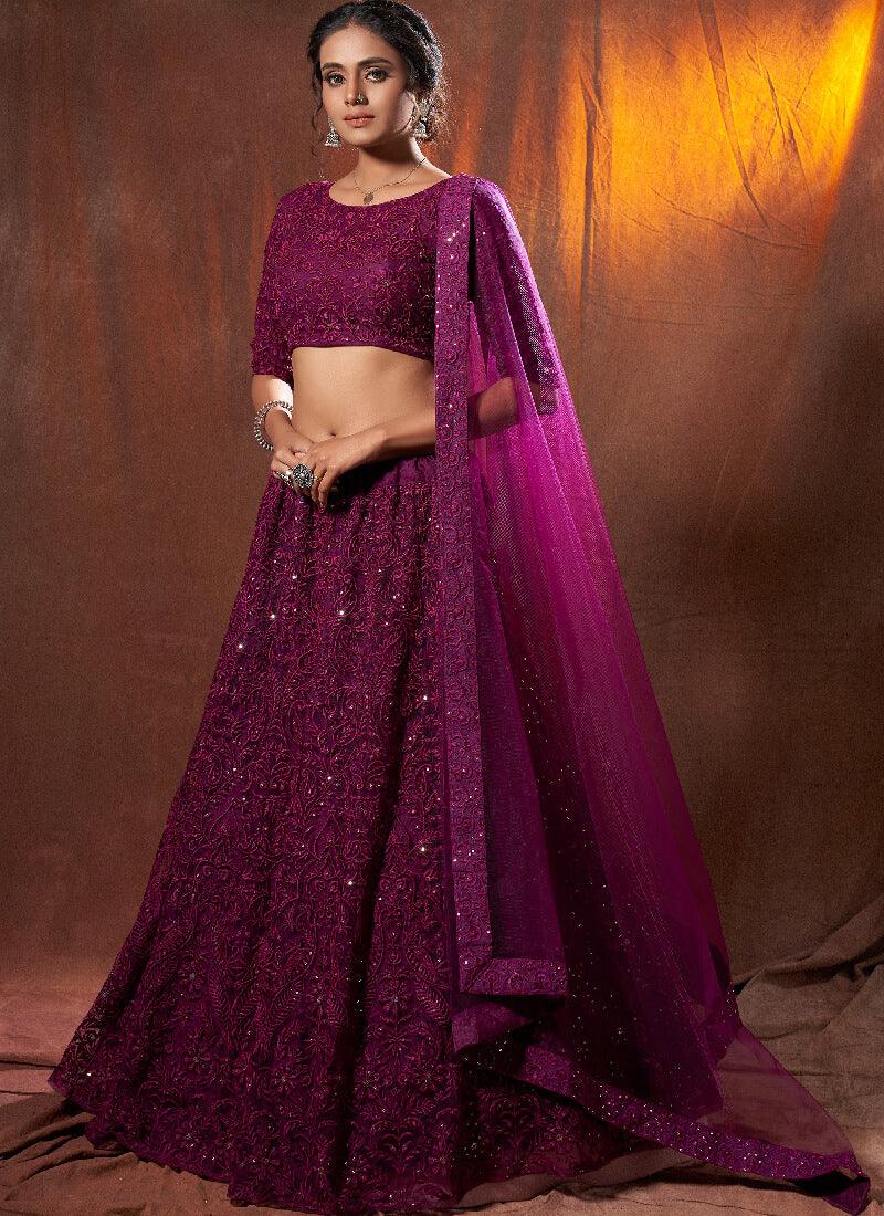 Adorable Wine Soft Net Base Resham Work Ethnic Lehenga Choli Cheap Sale Best Wholesale