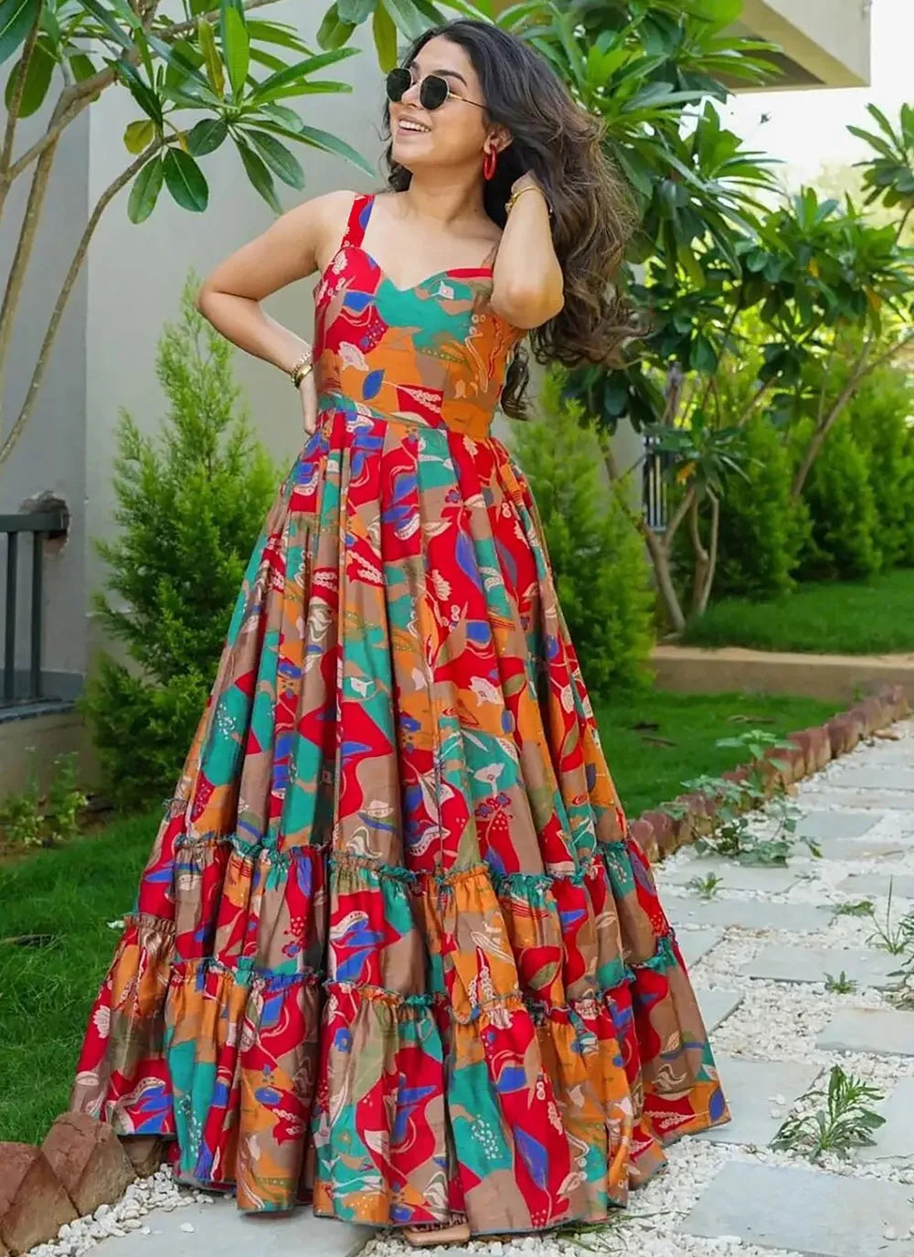 Colorful Rayon Designer Gown with Digital Print and Full Flare Sale Huge Surprise