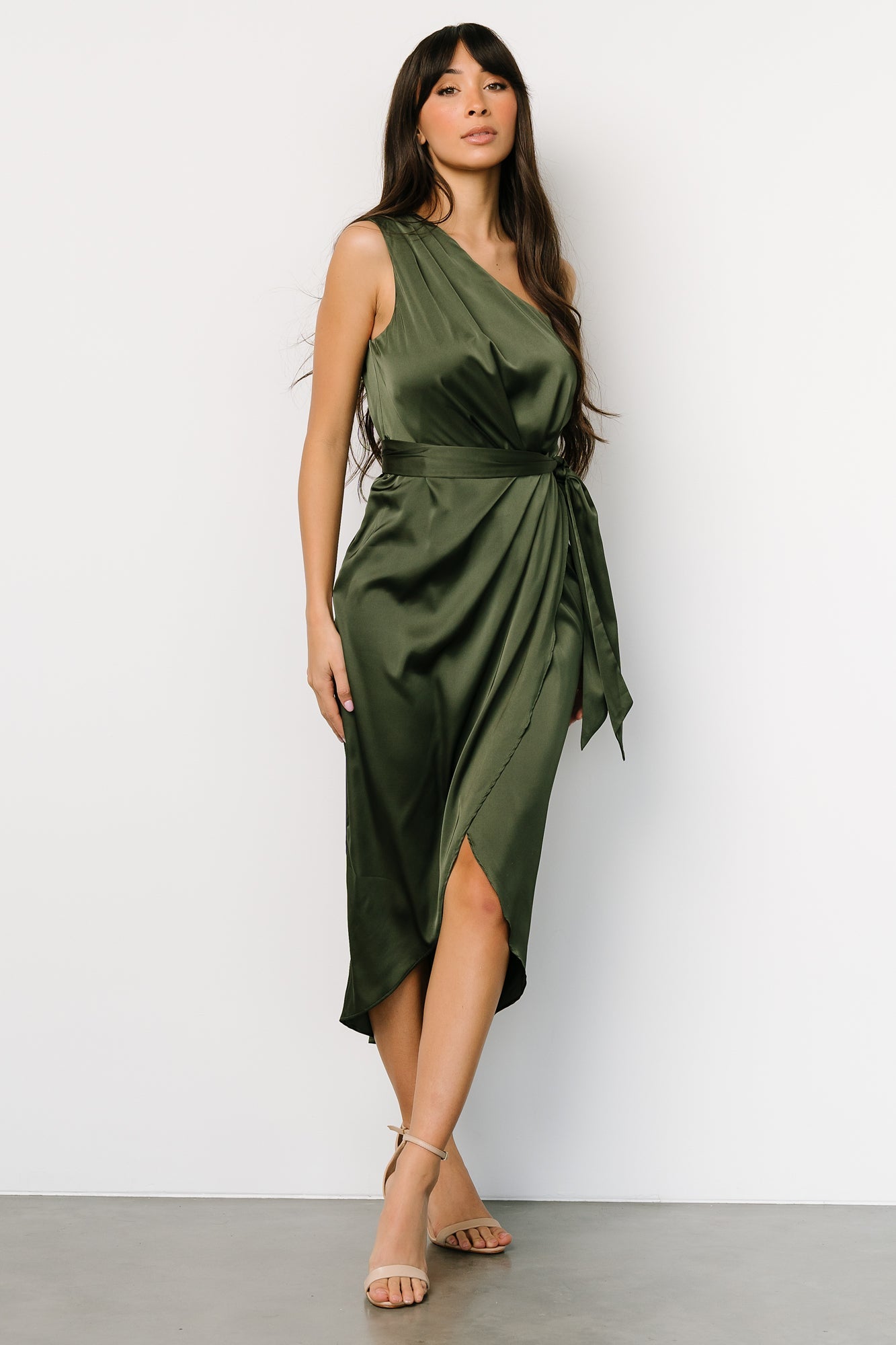 Celia One Shoulder Midi Dress | Olive Cheap Low Shipping Fee