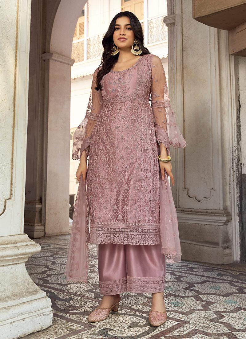 Mauve Pink Soft Net Fabric Palazzo Suit For Sale 2025