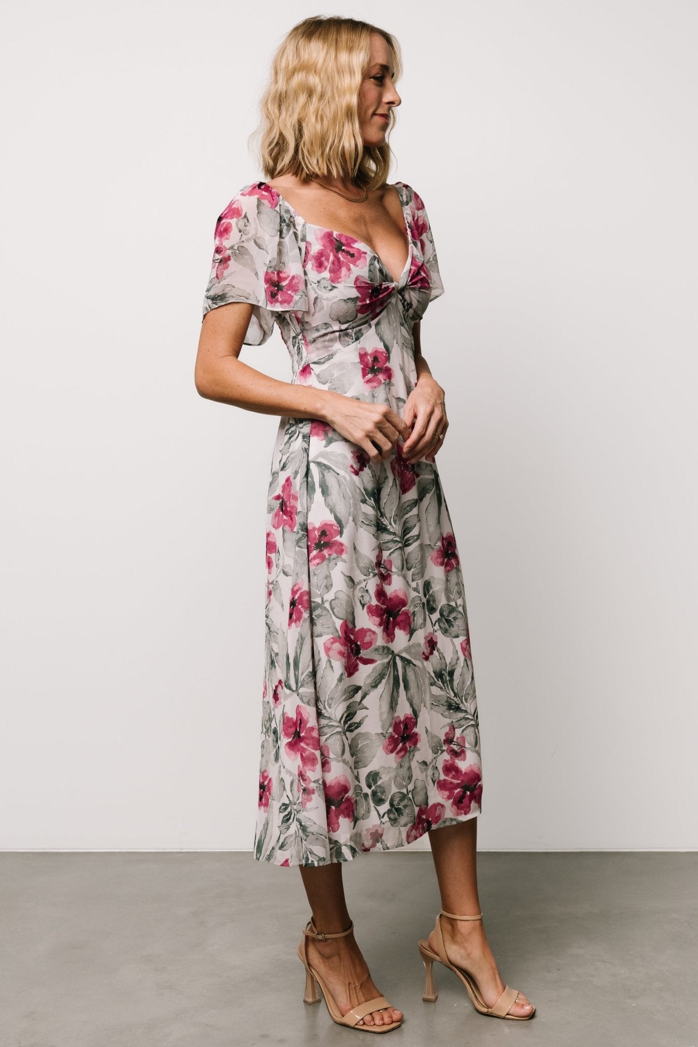 Melinda Midi Dress | Pink Floral For Nice