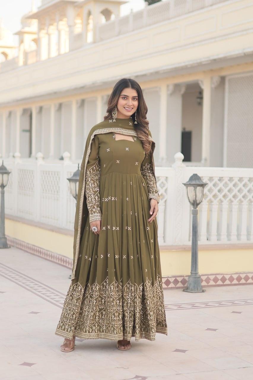 Fantastic Faux Georgette Sequins Embroidered Gown With Dupatta With Mastercard Online