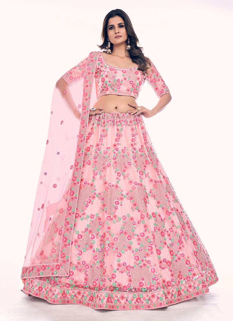 Heavy Embroidered Peach Wedding Lehenga Sast Cheap Pice