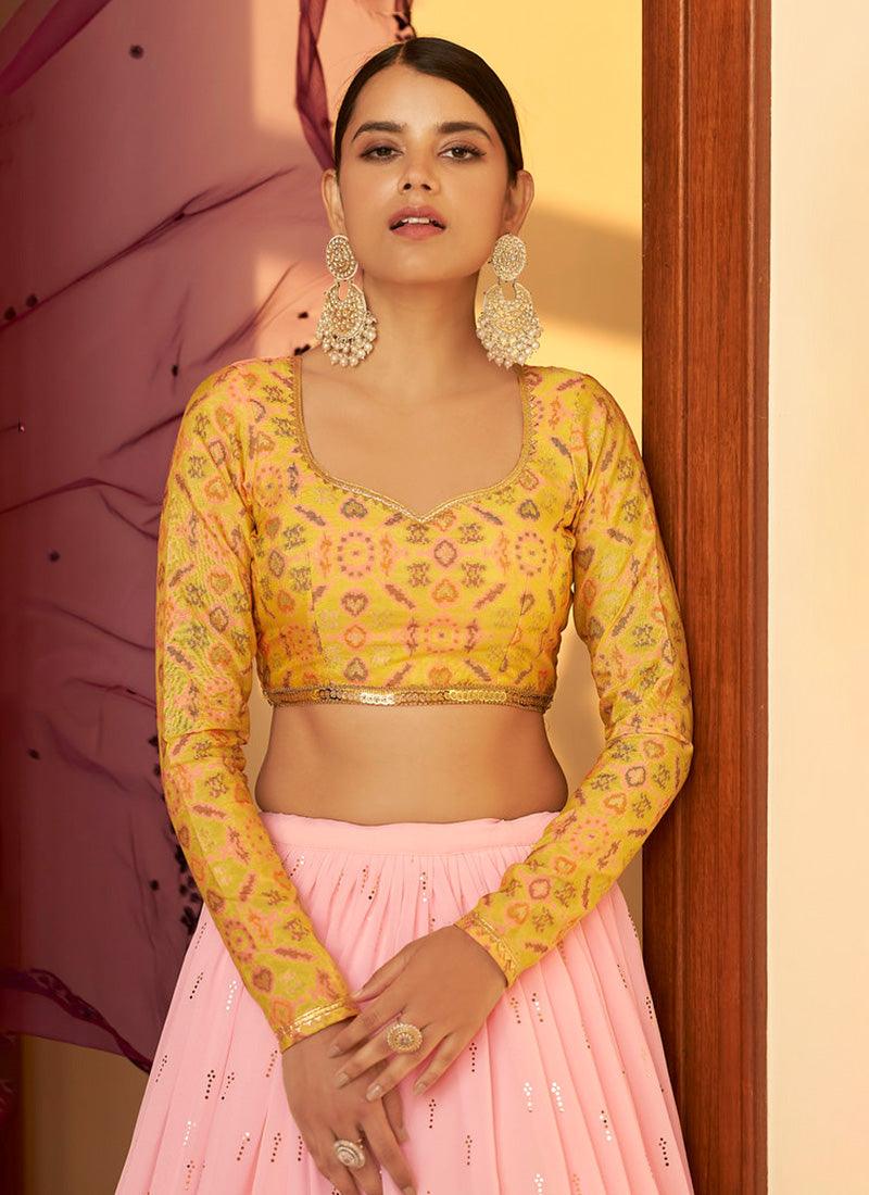 Sweetheart Neckline Mukaish Work Lehenga Choli With Full Sleeves Blouse Outlet Store Cheap Online