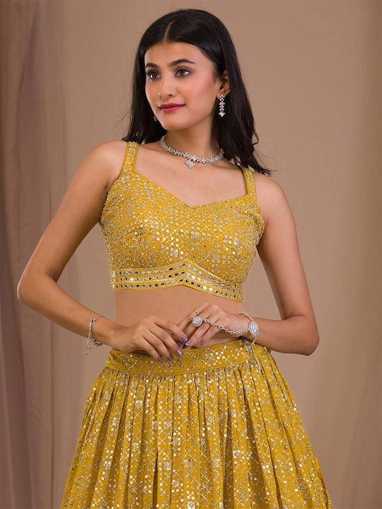 Yellow Georgette Embroidered and Sequinned lehenga choli Latest