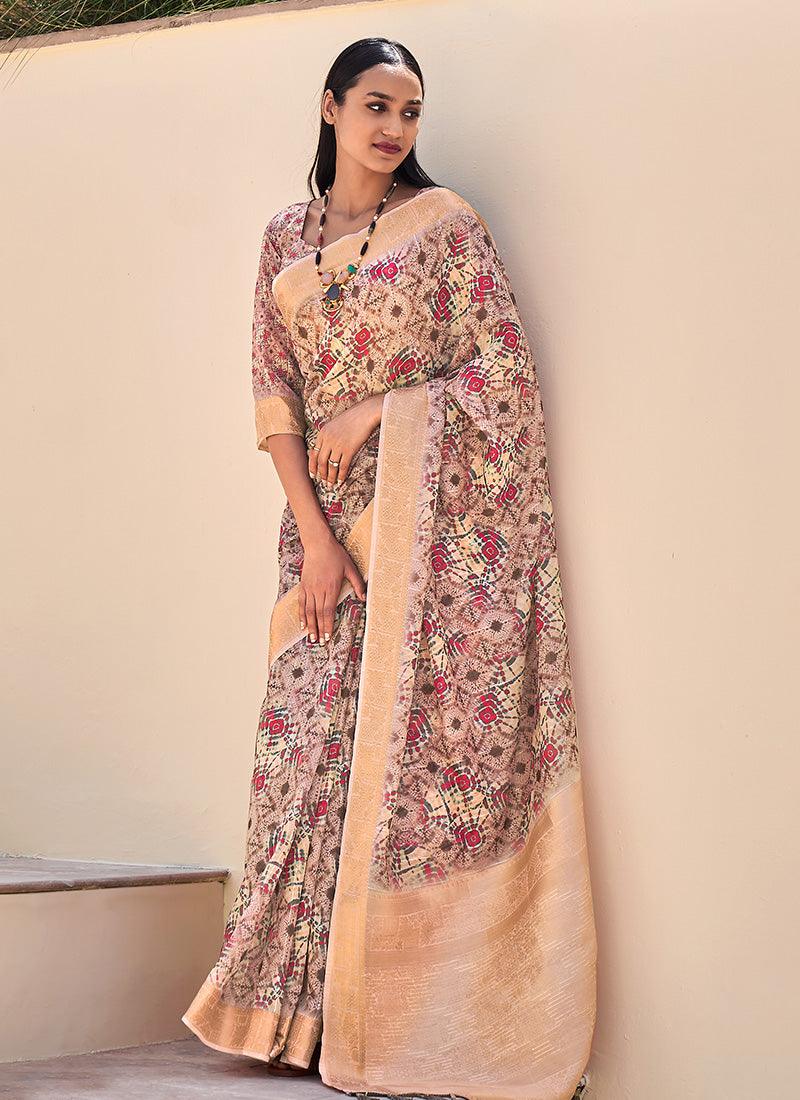 Baby Pink Color Dashing Printed Partywear Saree Clearance Low Pice Fee Shipping