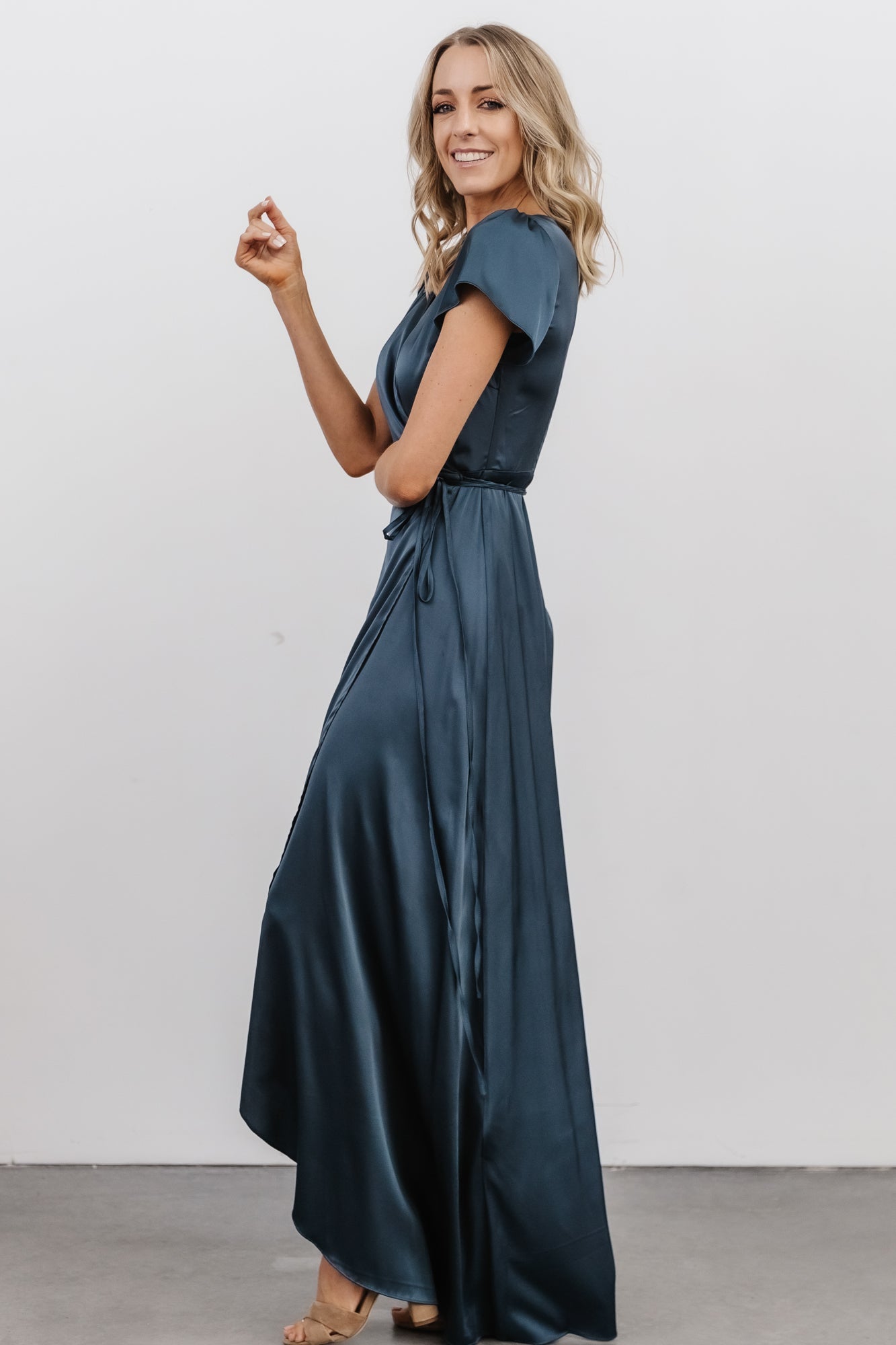 Krystal Satin Wrap Gown | Deep Blue Cheap Sale Cheapest