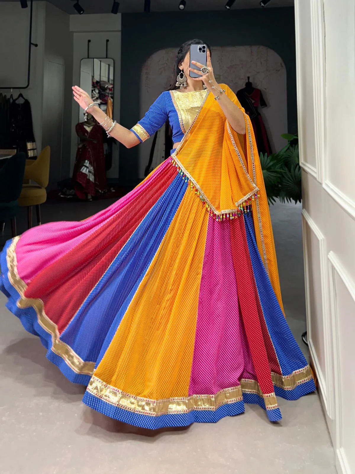 Stunning Multi Colored Georgette Navratri Lehenga Choli Clearance Clearance