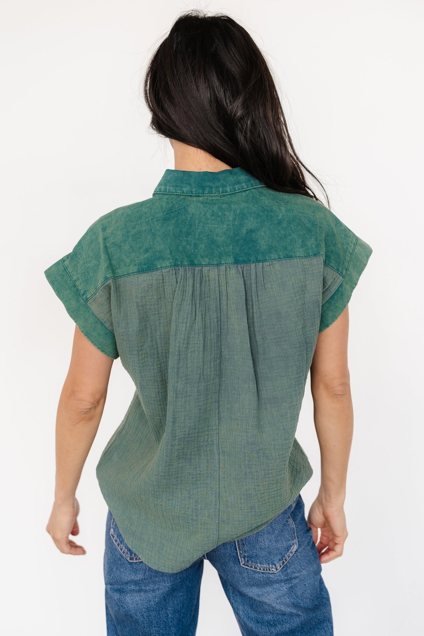 Jaye Button Top | Washed Green Cheap Sale Tumblr