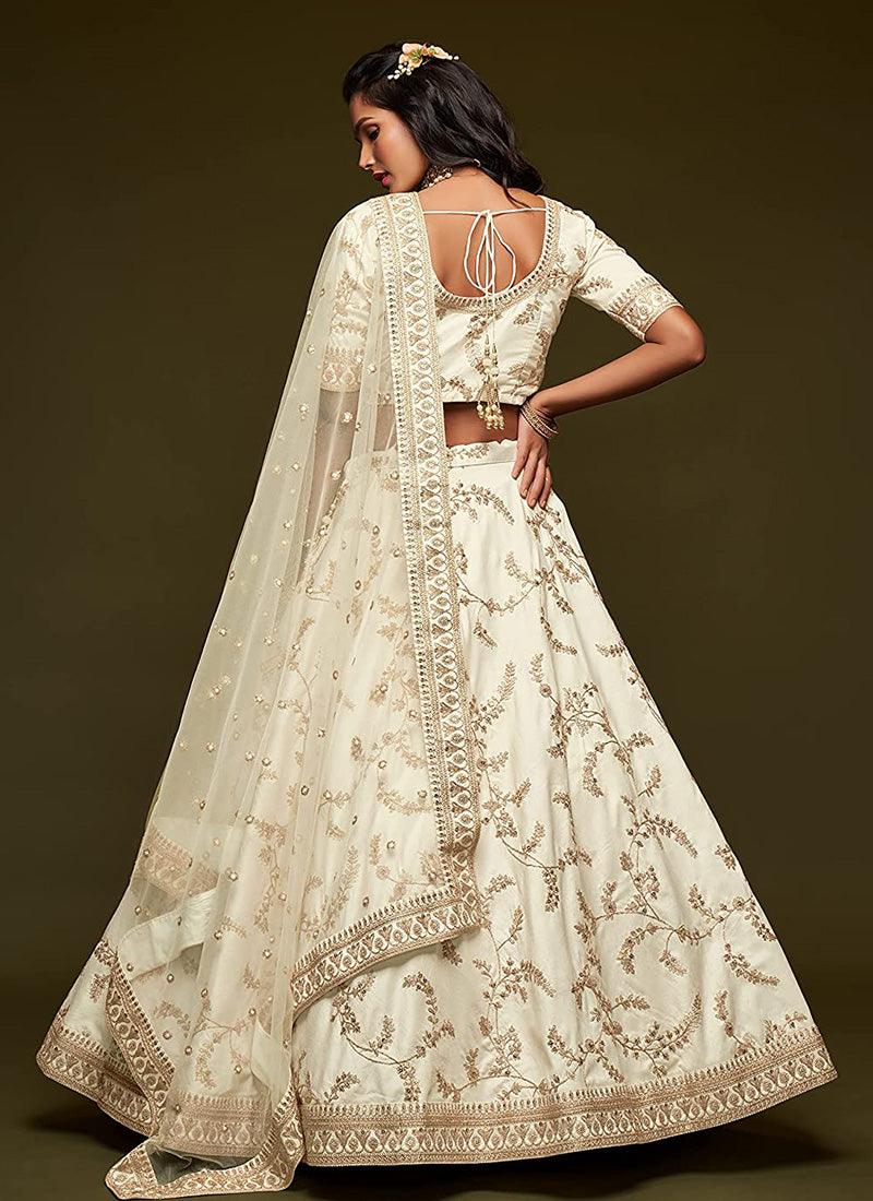 Off-White Color Art Silk Material Dori Work Lehenga With Net Dupatta Cheap Sale Online