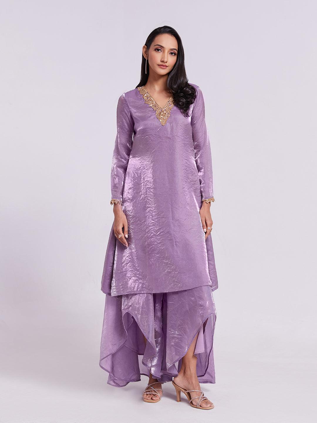 Purple organza hand work with tulip cut palazzo suit Buy Cheap Wholesale Pice