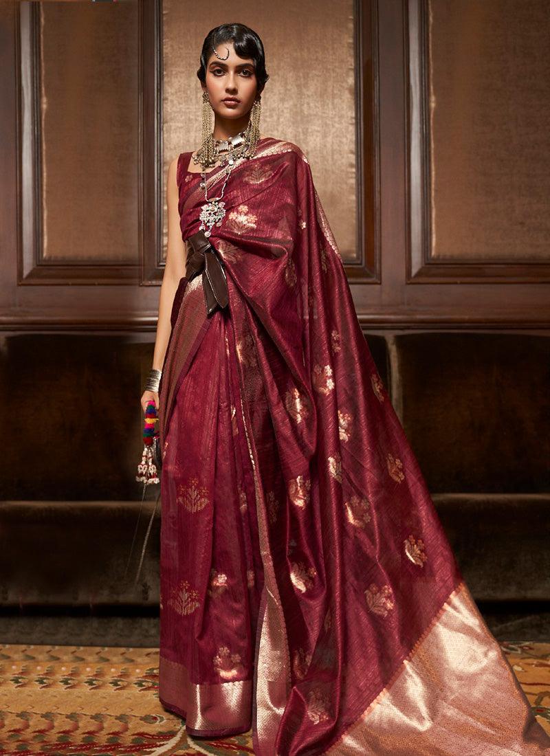 Square Neckline Maroon Color Classic Silk Saree In China Cheap Online