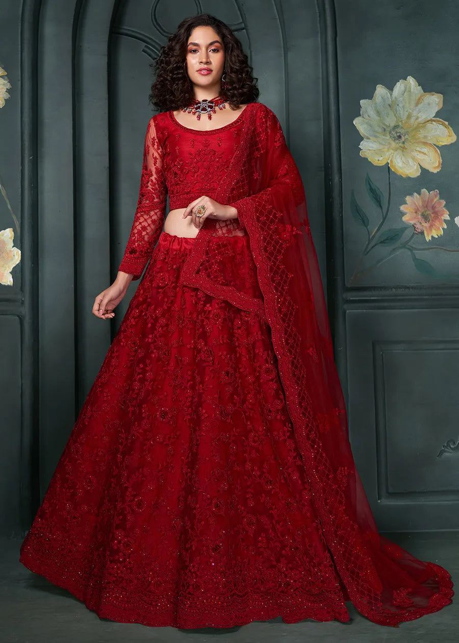 Designer Red Beautifully Embroidered Bridal  Lehenga Choli Release Dates Sale Online