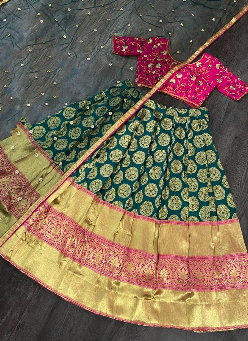 Green Color Jaquard Silk Lehenga Choli Set Sale High Quality