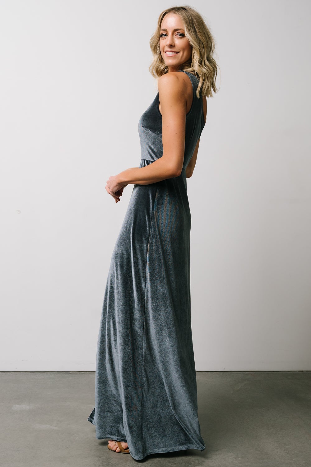 Tatiana Velvet One Shoulder Maxi Dress | Slate Blue Clearance Discounts