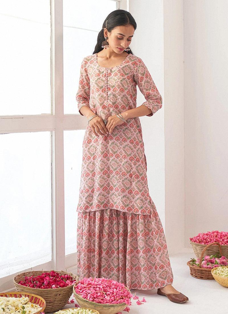 Digital Printed Pink Pakistani Sharara Pices Online