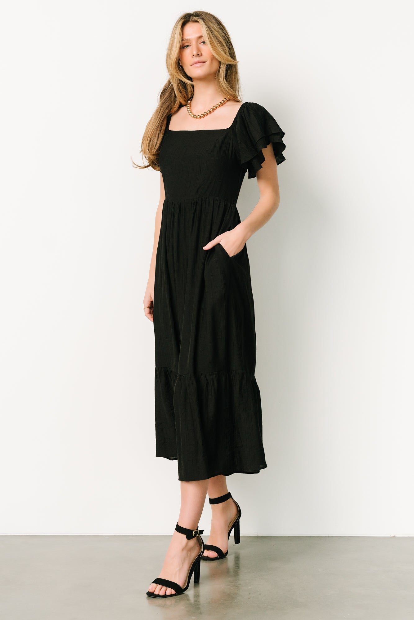 Buttercup Midi Dress | Black Free Shipping Cost