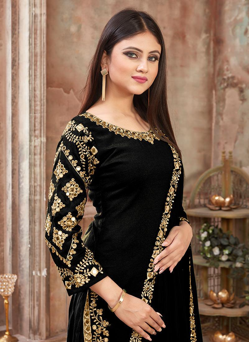 Art Silk Embroidered Black Punjabi Salwar Suit Free Shipping 2025