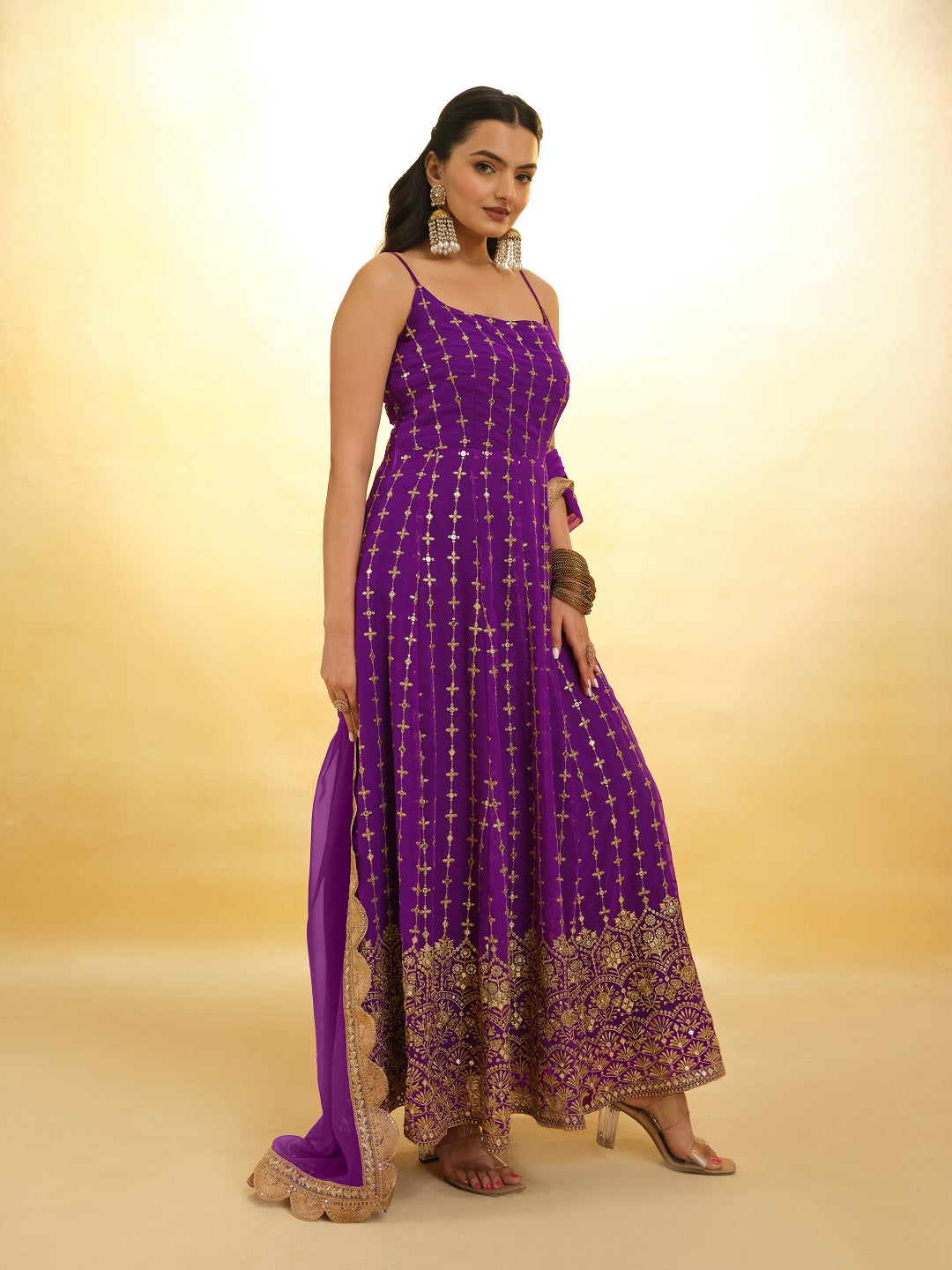 Elegant Purple Embroidered Georgette Anarkali Salwar Suit Discount Store