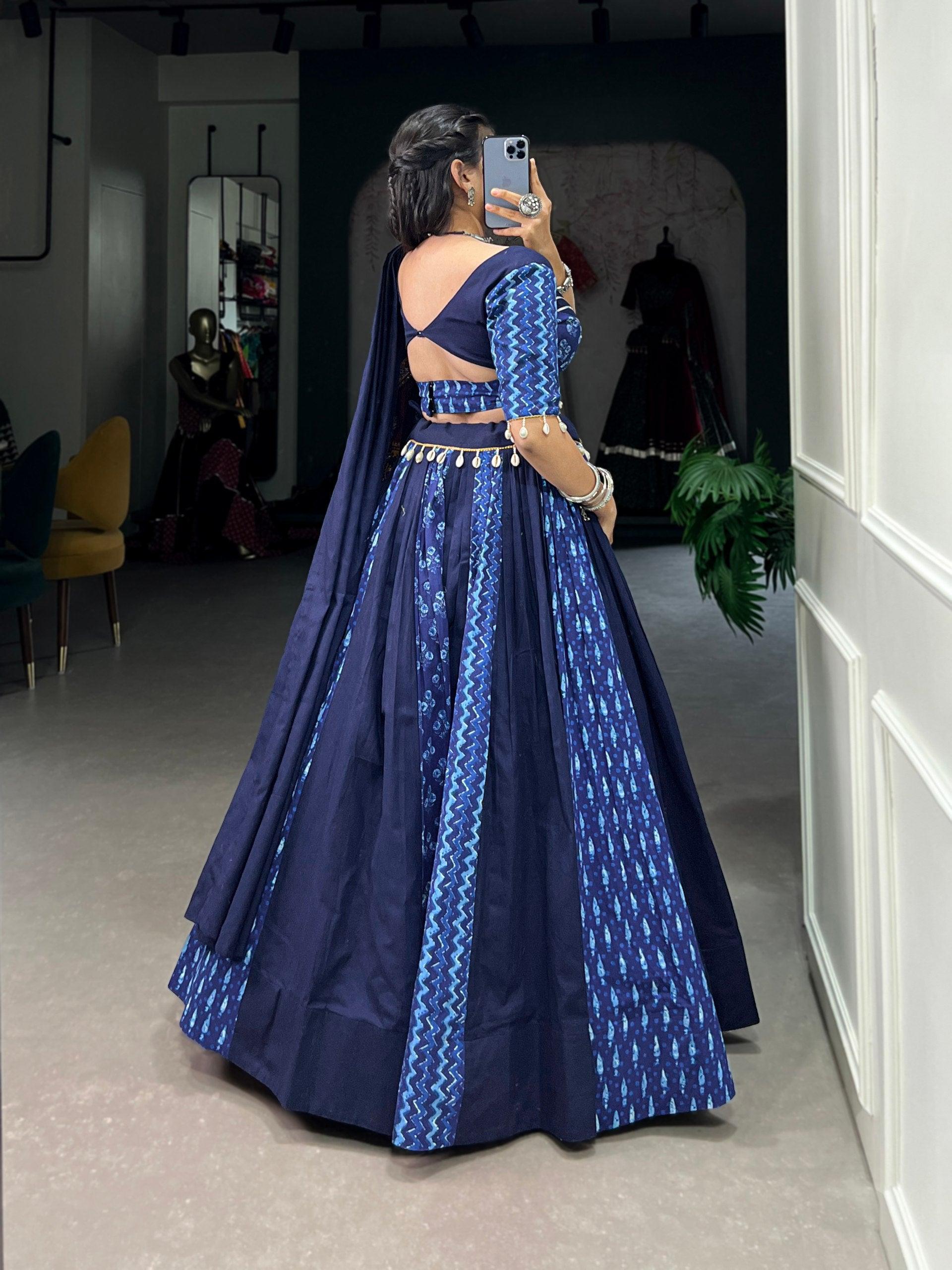 Blue Colored Pure Cotton Printed Navratri Lehenga Choli Set Limited Edition