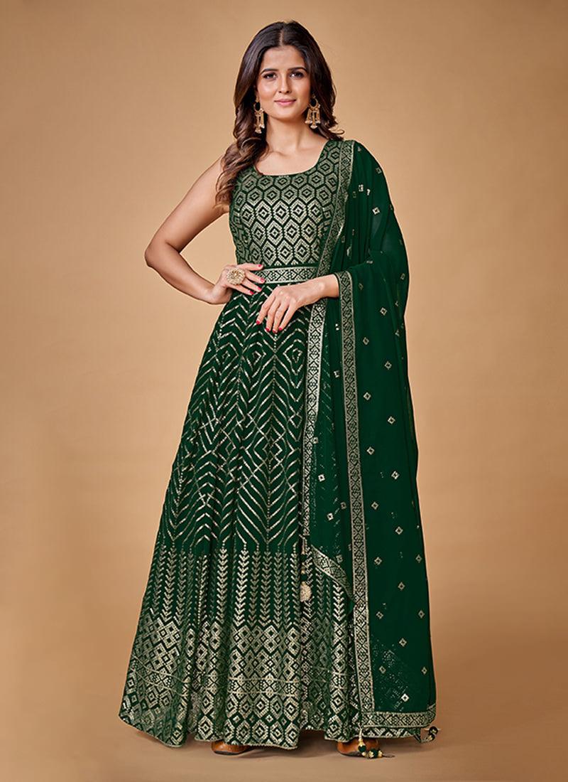 Fully Sequins Green Sleeveless Georgette Gown Cheap Sale Low Pice Fee Shipping