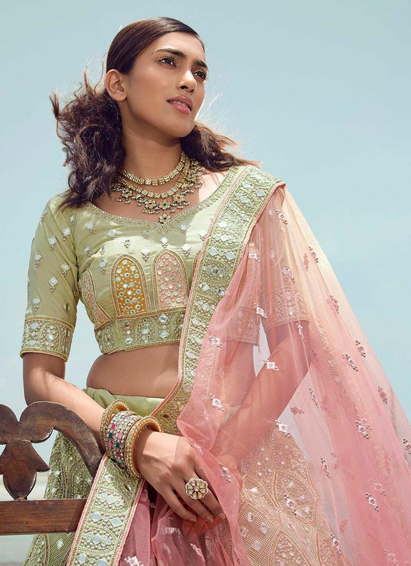 Pista Green Organza Lehenga Skirt Sale Visit