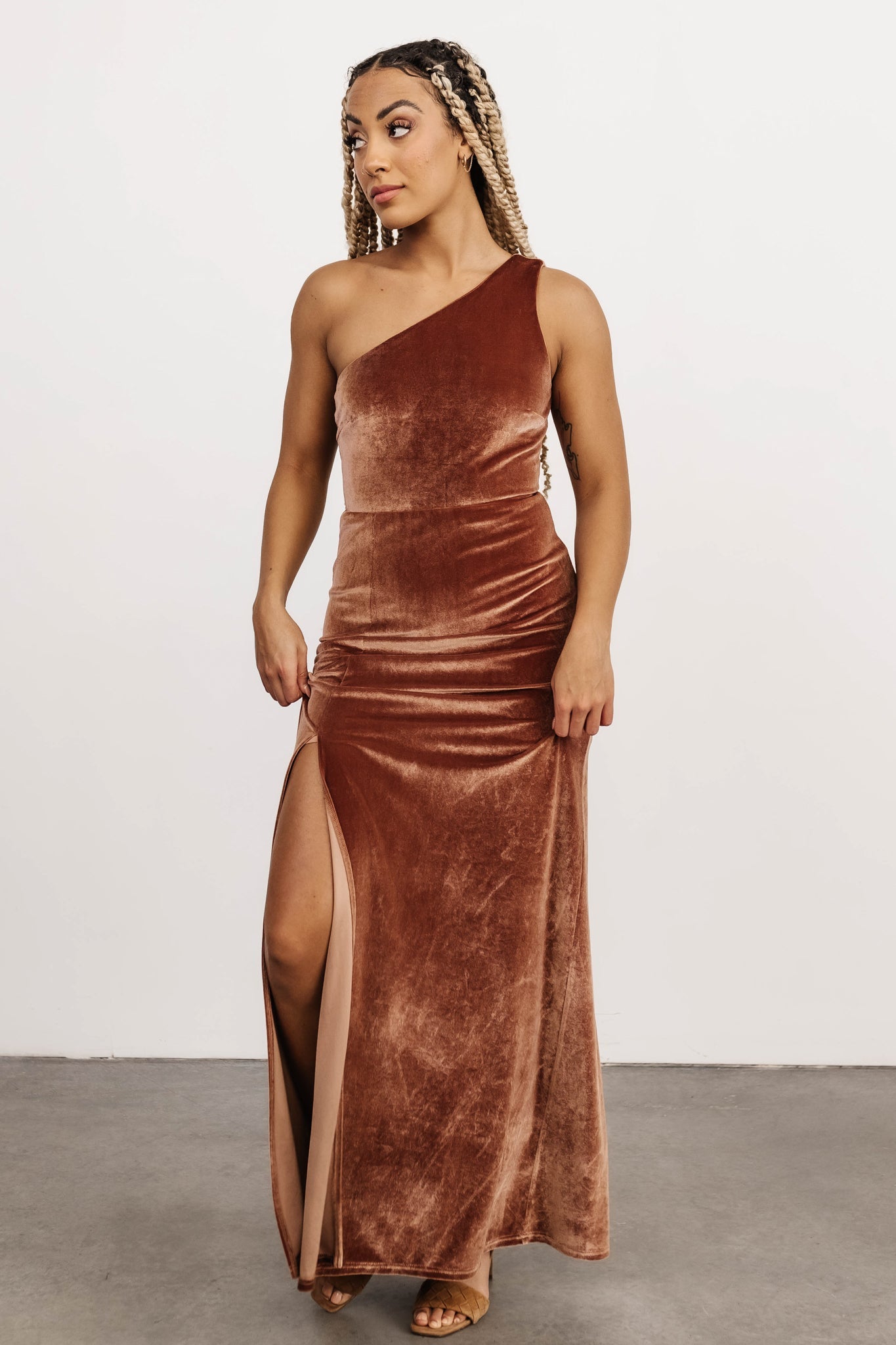 Tatiana Velvet One Shoulder Maxi Dress | Bronze Buy Cheap Best Wholesale