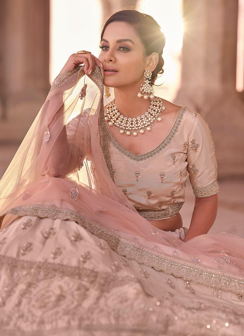 peach Color Wedding Wear panelled Lehenga With Thread And Zarkan Work Buy Cheap Countdown Package