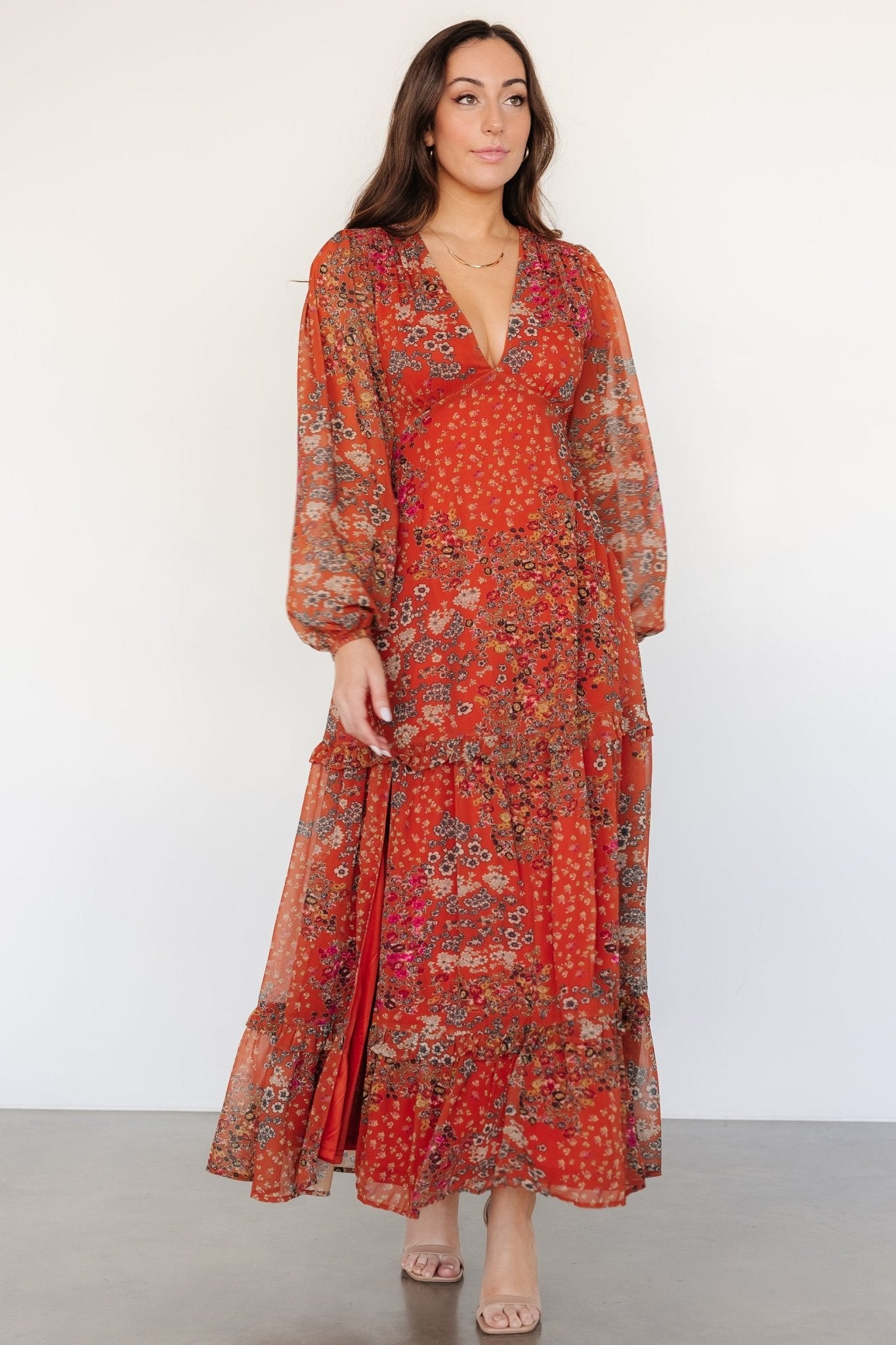 Bowman Deep V Maxi Dress | Rust Multi Sale With Credit Card