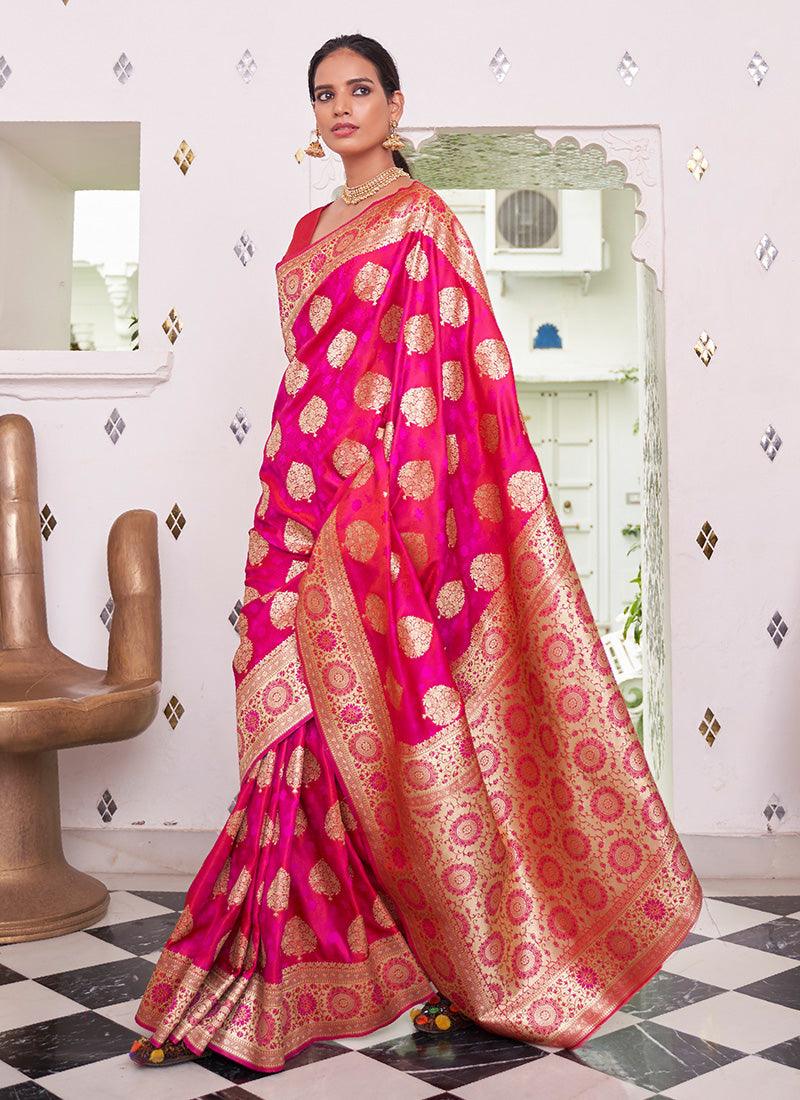 Exquisite Red and Green Silk Saree with Blouse Discount Big Sale