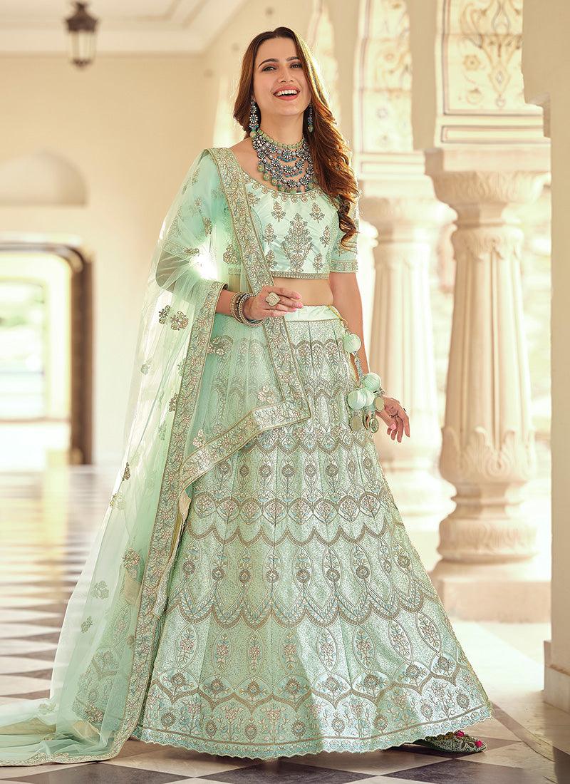 Sea Green Color Crepe Material Lehenga With Dori And Sequins Work Clearance Very Cheap