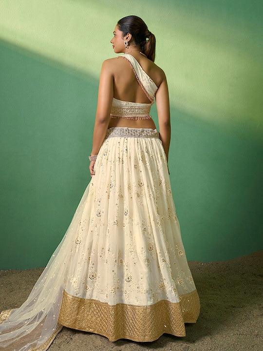 Cream Georgette Embroidered and Sequinned lehenga choli Discount Looking For