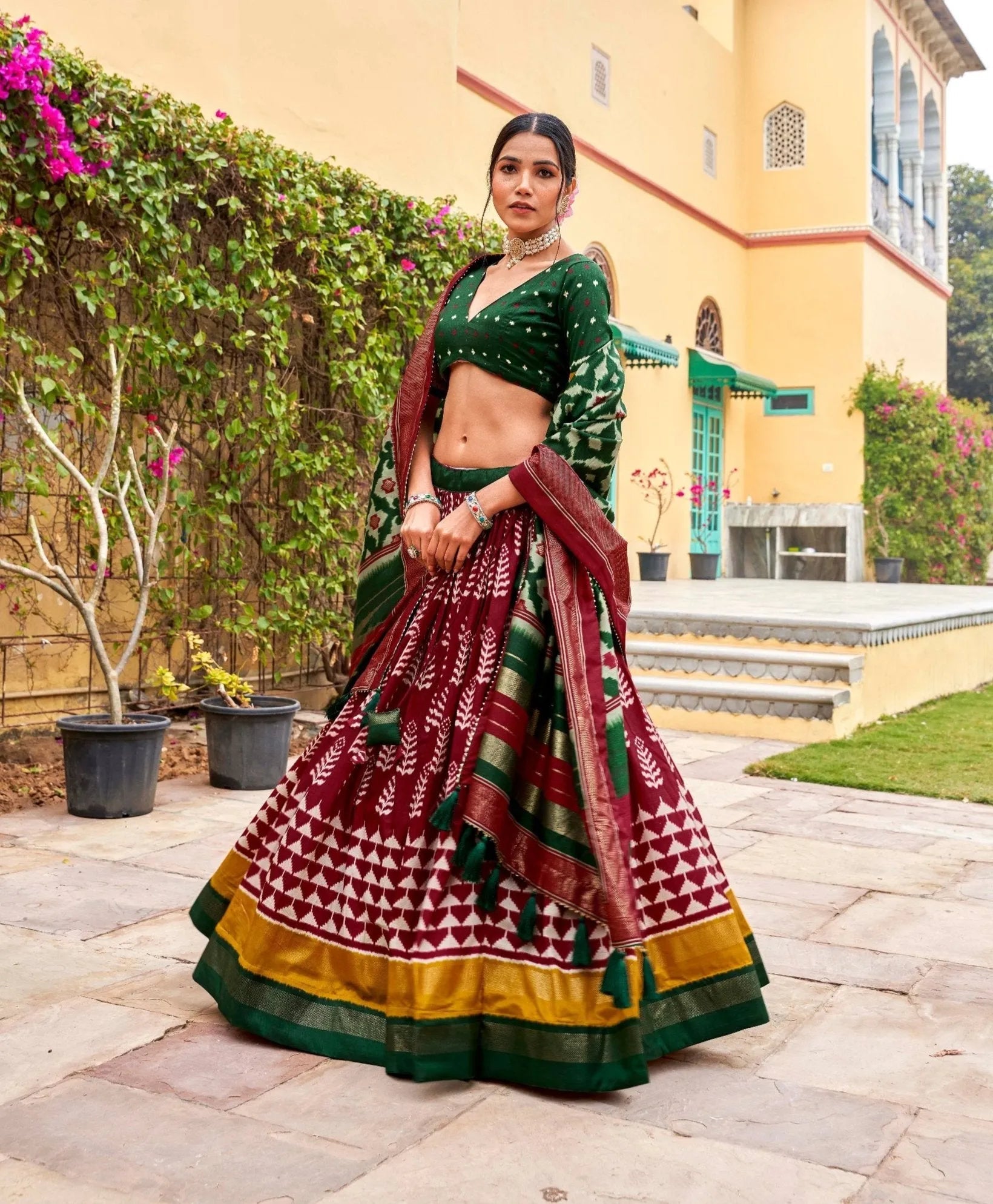 Pretty Maroon Tussar Silk Printed Foil Worked Lehenga Choli Clearance Websites